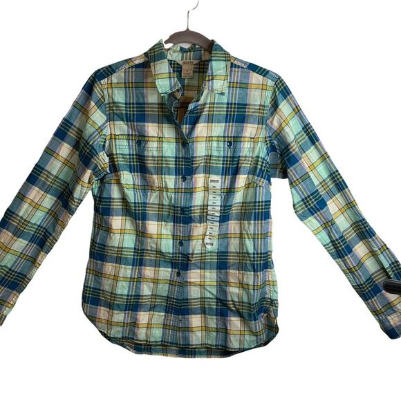 Duluth Trading Free Range Cotton Shirt Button Down Blue Plaid Size Small - Picture 1 of 12